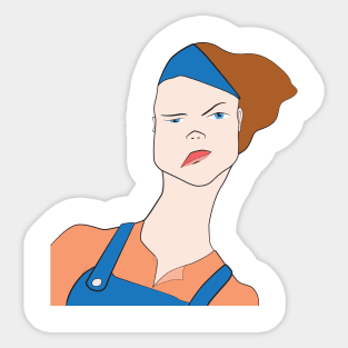 Curious girl in a jumpsuit Sticker